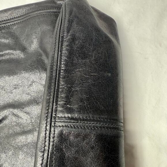 Miu Miu Designer Black Glaze Nappa Leather Silver Tone Satin Hobo Shopper Tote - Picture 7 of 13